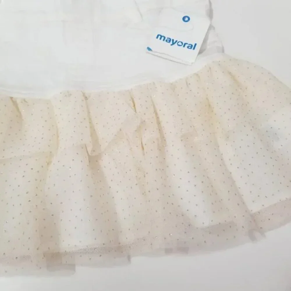 Nwt Mayoral white denim overall skirt sparkly bottom size 6 (F13)